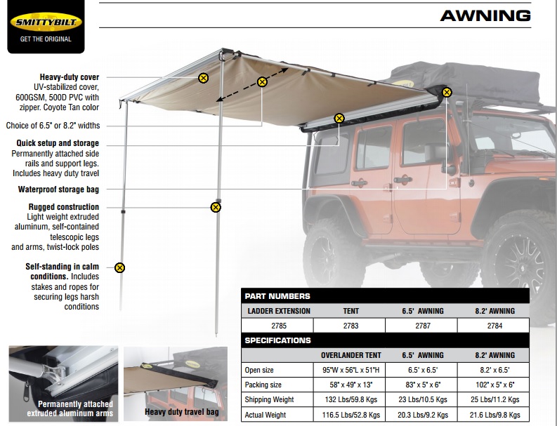 SB2784 Smittybilt awning markiza przeciwsłoneczna Jeep Wrangler JK 2